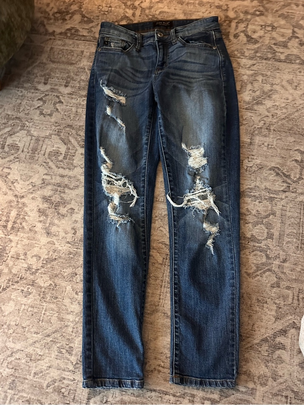 Judy Blue Dark Blue Distressed Boyfriend Jeans
